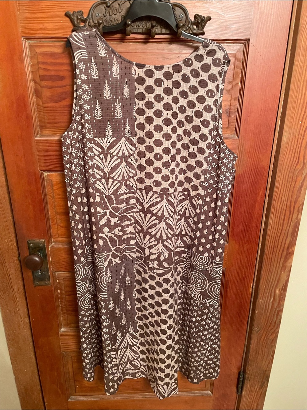 bohemian patchwork high-low tunic features a unique face graphic - Picture 3 of 6